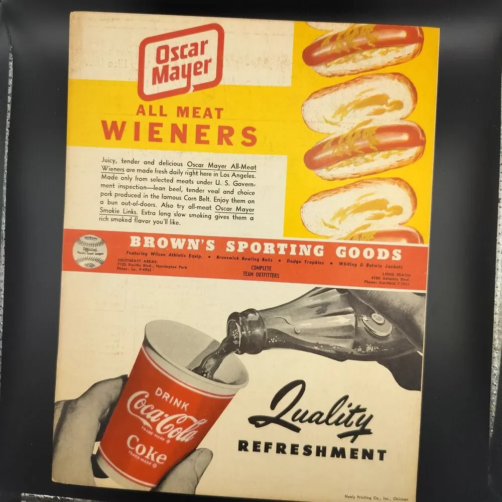 1950s Los Angeles Angels Baseball Official Program Wrigley Field vs SF Seals